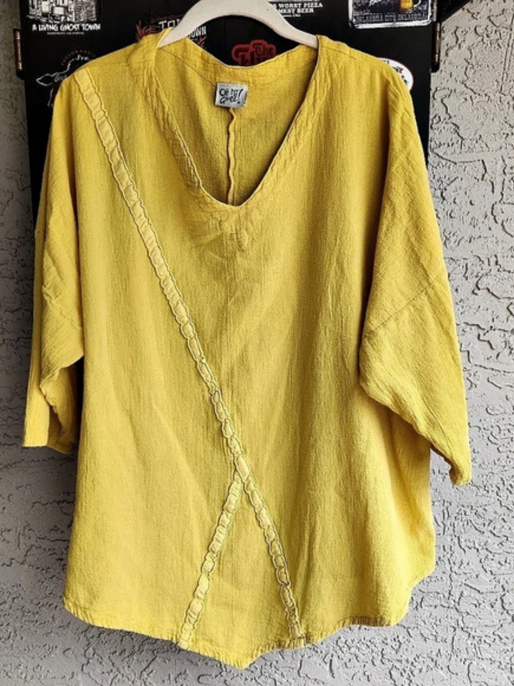 Oh My Gauze Tunic Top Size 2 L XL Yellow 100% Cotton Gauze V-Neck Lagenlook Boho